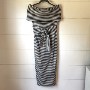 Vici Off the Shoulder striped Front tie dress